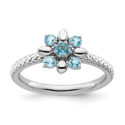 Ring aus 925er-Sterlingsilber, 2,5 mm, poliert, Krappenfassung, stapelbar, blauer Topas, US-Größe 9, Schmuck für Damen, One Size, Metall Blautopas Edelstein Metall:, Blauer Topas von JewelryWeb