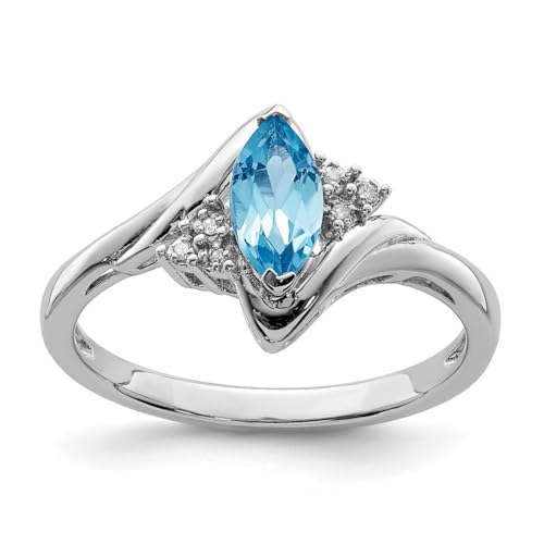 Ring aus 925er Sterlingsilber, Diamant und hellblauer Topas, Größe 8, 2 mm breit, Schmuck für Damen, One Size, Blautopas Diamanten Edelstein, Diamant Blauer Topas von JewelryWeb