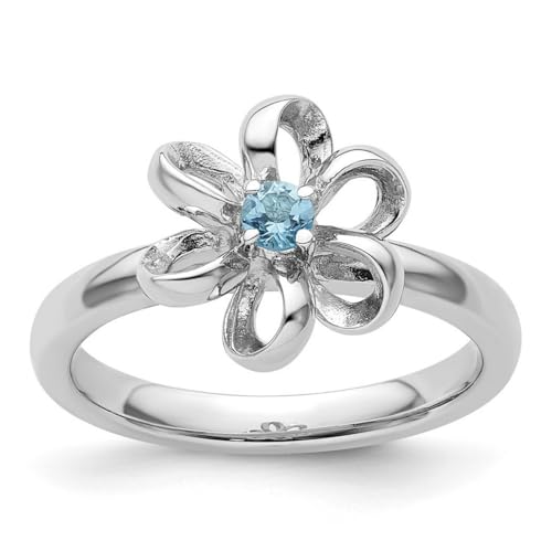 Ring aus 925er-Sterlingsilber, Krappenfassung, stapelbar, poliert, Blautopas, Blumenring, Größe 7, Schmuck für Damen, One Size, Metall Blautopas Edelstein Metall:, Blauer Topas von JewelryWeb