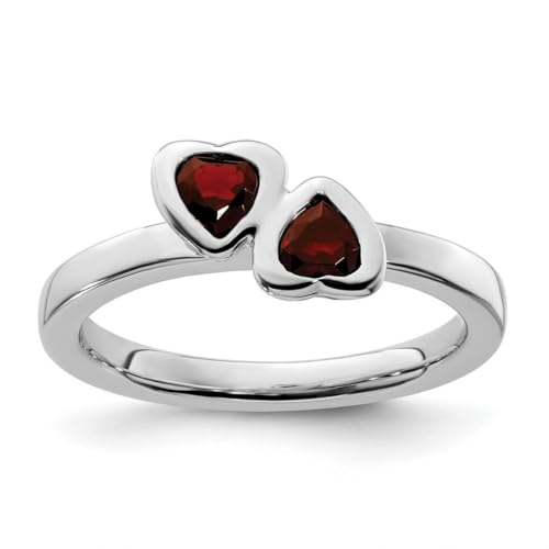 Ring aus 925er-Sterlingsilber, Lünette, poliert, stapelbar, Granat, Doppelliebe, Herz, Größe 66, Schmuck für Damen, Granat von JewelryWeb