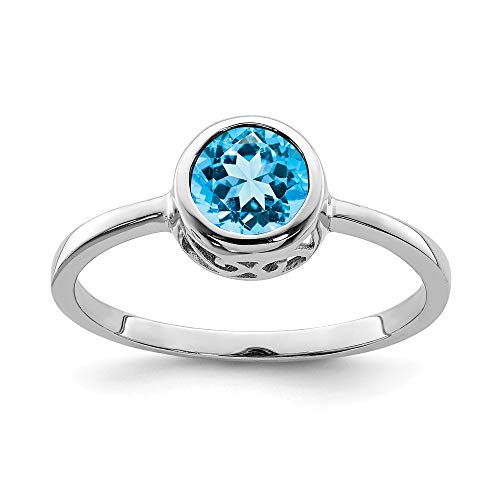 Ring aus 925er-Sterlingsilber, offene Rückseite, polierter Blautopas, runder Ring, Größe L 1/2, Schmuck für Damen, Blauer Topas von JewelryWeb