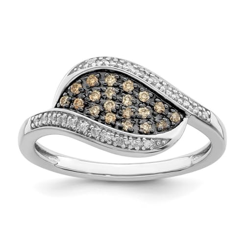 Ring aus 925er-Sterlingsilber, offener Rücken, champagnerfarbener Diamant, ausgefallener Marquise-Ring, misst 2 mm breit, Schmuck für Damen, Ringgrößen-Optionen: L bis N, Sterling Silber, Champagner von JewelryWeb