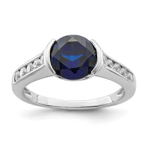 Ring aus 925er-Sterlingsilber, offener Rücken, künstlicher blauer Saphir und Zirkonia, Schmuckgeschenke für Damen, Ringgrößenoptionen: L bis P, One Size, Cubic Zirkonia Metall Zirkonia Edelstein von JewelryWeb