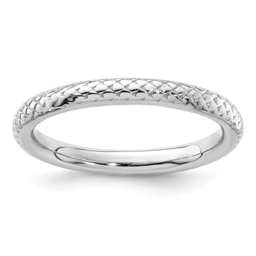 Ring aus 925er-Sterlingsilber, poliert, gemustert, stapelbar, Rhodium-Kabelring, Schmuck für Damen, Ringgrößenoptionen: J bis T von JewelryWeb