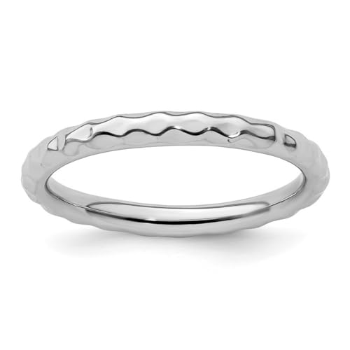 Ring aus 925er-Sterlingsilber, poliert, gemustert, stapelbar, rhodiniert, gehämmert, Schmuck für Damen, Ringgrößenoptionen: J bis T von JewelryWeb