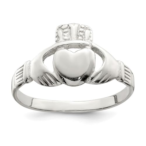 Ring aus 925er-Sterlingsilber, poliert, massiv, irischer Claddagh-Stil, keltischer Dreifaltigkeitsknoten, Größe N 1/2, Schmuck für Damen von JewelryWeb