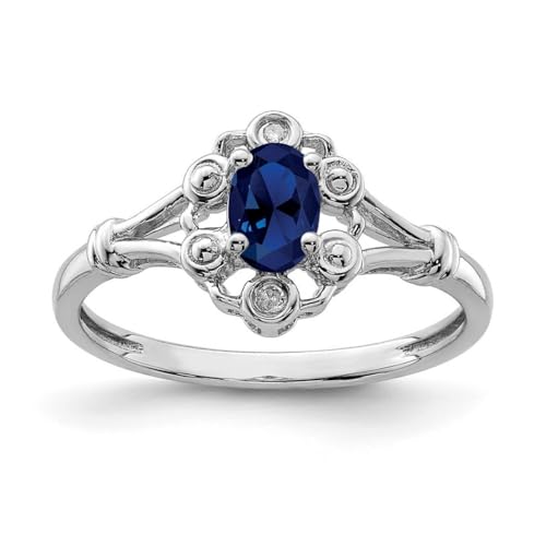 Ring aus 925er-Sterlingsilber, poliert, offene Rückseite, künstlicher Saphir und Diamant, 2 mm breit, Schmuck für Damen – Ringgrößenoptionen: J bis T, Sterling Silber, Weißer Diamant von JewelryWeb