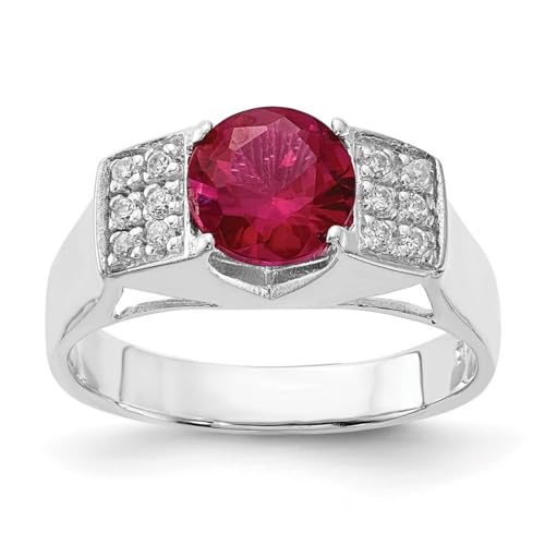 Ring aus 925er-Sterlingsilber, poliert, offene Rückseite, rot, rund mit Pavé-Fassung, Zirkonia, künstlicher Diamantring, USA-Größe 7, 7 mm breit, Schmuck für Damen, One Size, Cubic Zirkonia Metall von JewelryWeb