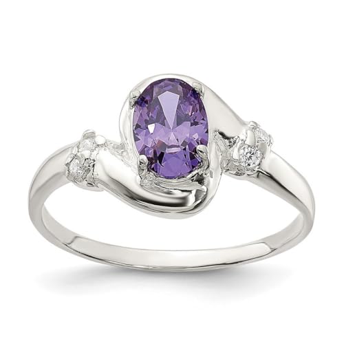 Ring aus 925er-Sterlingsilber, poliert, offener Rücken, violett, ovaler Zirkonia, künstlicher Diamant, Schmuck, Geschenke für Frauen, Ringgrößenoptionen: L bis P, One Size, Cubic Zirkonia Metall von JewelryWeb