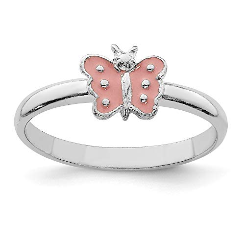 Ring aus 925er-Sterlingsilber, poliert, rechtsbeschichtet, für Jungen oder Mädchen, rosa emailliert, Schmetterlings-Engelsflügel, Größe 4, 6,25 mm breit, One Size, Metall Silber Emaille Metall: von JewelryWeb