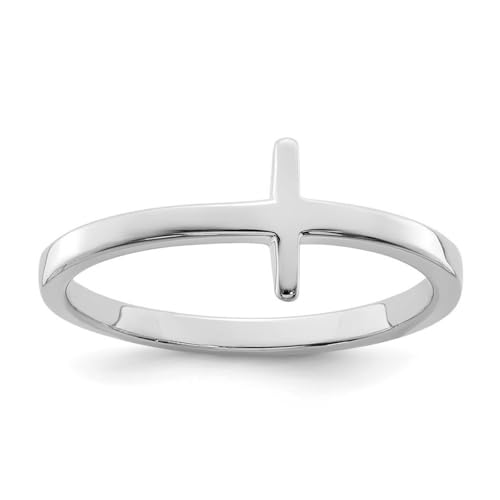 Ring aus 925er-Sterlingsilber, poliert, seitlich, religiöser Glaube, Kreuzring, Schmuck für Damen, Ringgrößen-Optionen: L bis P von JewelryWeb