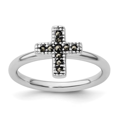 Ring aus 925er-Sterlingsilber, poliert, stapelbar, Markasit, religiöser Glaube, Kreuz, 2,25 mm, US-Größe 7, Schmuck für Damen, One Size, Metall Silber Edelstein Metall: Silberfarben, Markasit von JewelryWeb