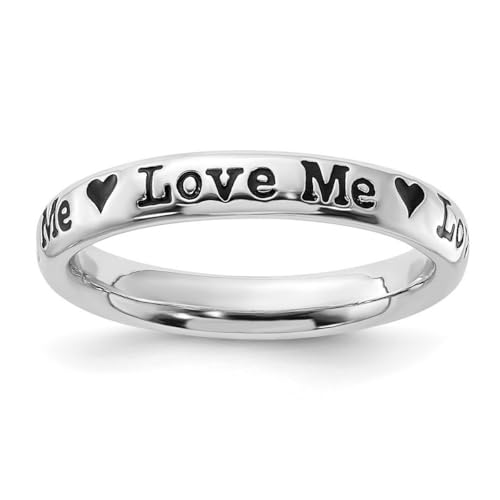 Ring aus 925er-Sterlingsilber, poliert, stapelbar, mit Liedtext "Love Me", 3,25 mm, Ringgrößenoptionen: J bis T von JewelryWeb