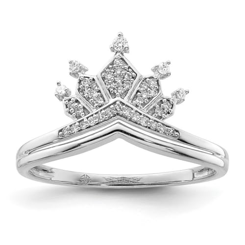 Ring aus 925er-Sterlingsilber, rhodiniert, Diamant, Kronenring, Größe 56, 2 mm breit, Schmuck für Damen, Weißer Diamant von JewelryWeb