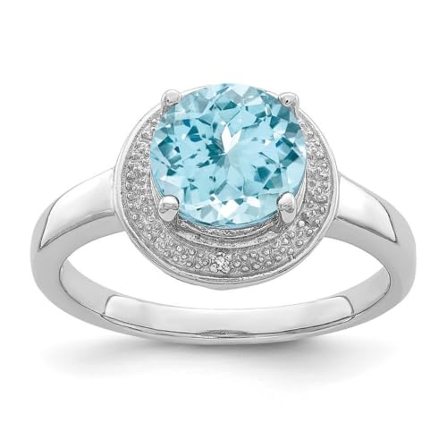 Ring aus 925er-Sterlingsilber, rhodiniert, Diamant und heller Schweizer Blautopas, Größe 8, 2 mm breit, Schmuck für Damen, One Size, Blautopas Diamanten Edelstein, Diamant Schweizer Blautopas von JewelryWeb