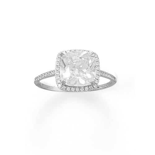 Ring aus 925er-Sterlingsilber, rhodiniert, quadratisch, mit Zirkonia-Rand, Kissenschliff, 9 mm x 9, Schmuck für Damen, Ringgrößen-Optionen: J bis T, Zirkonia von JewelryWeb