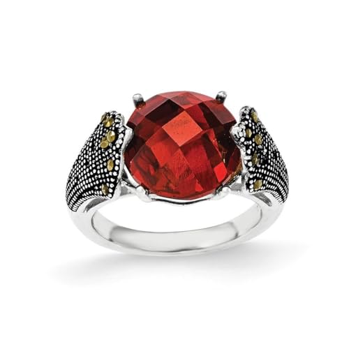 Ring aus 925er Sterlingsilber, roter Zirkonia, künstlicher Diamant und Markasit, Größe 6, Schmuck für Damen, One Size, Cubic Zirkonia Metall Zirkonia Edelstein Metall:, Zirkonia Markasit von JewelryWeb