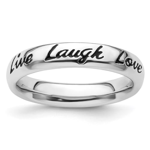 Ring aus 925er-Sterlingsilber, stapelbar, Emaille, 4 mm, Motiv: Live Laugh Love, Größe N 1/2, Schmuck für Damen von JewelryWeb