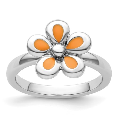 Ring aus 925er-Sterlingsilber, stapelbar, poliert, orange, emailliert, Größe 9, Schmuck für Damen, One Size, Metall Silber Emaille Metall: Silberfarben, Kein Edelstein von JewelryWeb