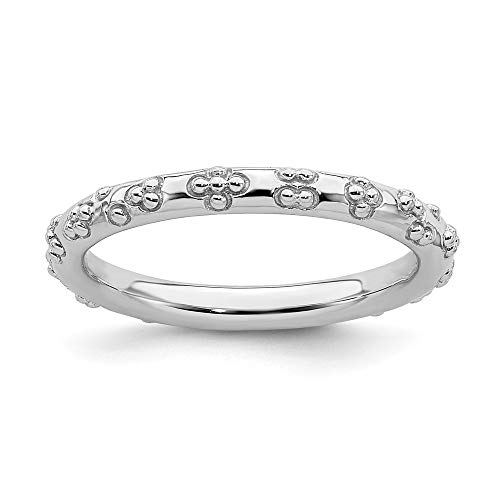 Ring aus 925er-Sterlingsilber, stapelbar, rhodiniert, strukturiert, 2,5 mm, US-Größe 5, Schmuck für Damen, One Size, Metall Silber Metall: Rhodium Silberfarben, Kein Edelstein von JewelryWeb