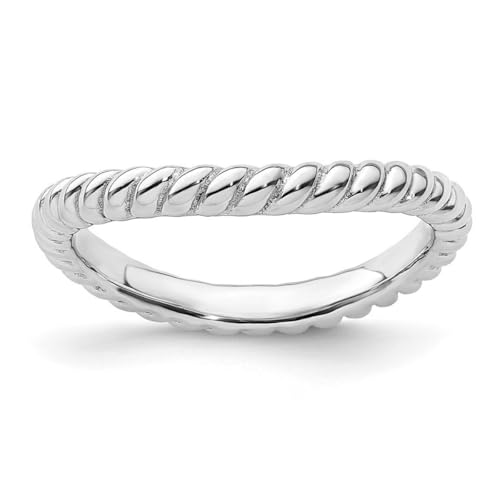 Ring aus 925er-Sterlingsilber, strukturiert, gemustert, stapelbar, poliert, rhodiniert, gewellt, Größe 7, Schmuck für Damen, 2,25 mm, One Size, Metall Silber Metall: Rhodium Silberfarben, Kein von JewelryWeb