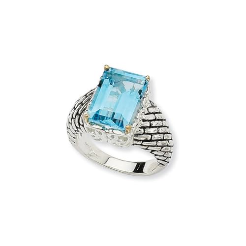 Ring aus 925er-Sterlingsilber mit 14 Karat 9,48 himmelblauem Topas, Schmuck für Damen, Ringgrößen-Optionen: L bis P, One Size, Metall Blautopas Edelstein Metall:, Blauer Topas von JewelryWeb