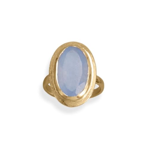 Ring mit 14 Karat vergoldetem 925er-Sterlingsilber, ovaler Chalcedon, Maße: 2,6 mm, 18 mm x 10 mm, Immergrünstein-Schmuck für Damen, One Size, Metall Silber Edelstein Metall: Silberfarben, Chalcedon von JewelryWeb