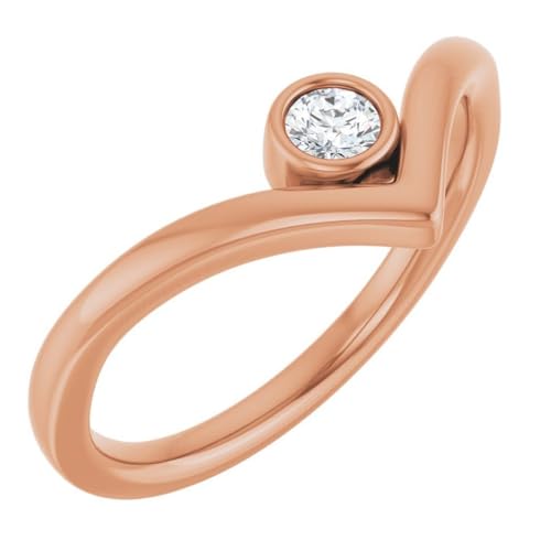 V-Ring aus 14-karätigem Roségold, 0,1 Karat Diamant, poliert, US-Größe 7, Schmuck für Damen, One Size, Diamanten Edelstein Goldfarben, Diamant von JewelryWeb