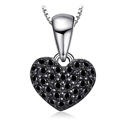 JewelryPalace Herz Liebe Echte Schwarz Spinell Ketten Anhänger 45CM, Rote Schmuck Set, Liebe Halskette Damen Silber 925 Collier Damen Edelstein Mädchen, Schmuck mit Stein Frauen Valentinstag von JewelryPalace