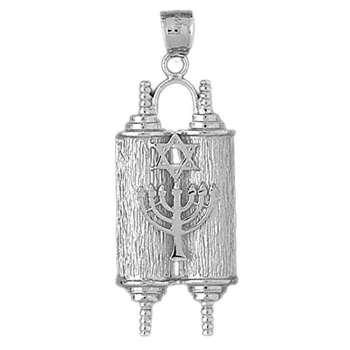 Torah-Rolle mit Stern und Menora-Anhänger, 18 Karat Weißgold, hergestellt in den USA, Weißgold, Kein Edelstein von Jewels Obsession