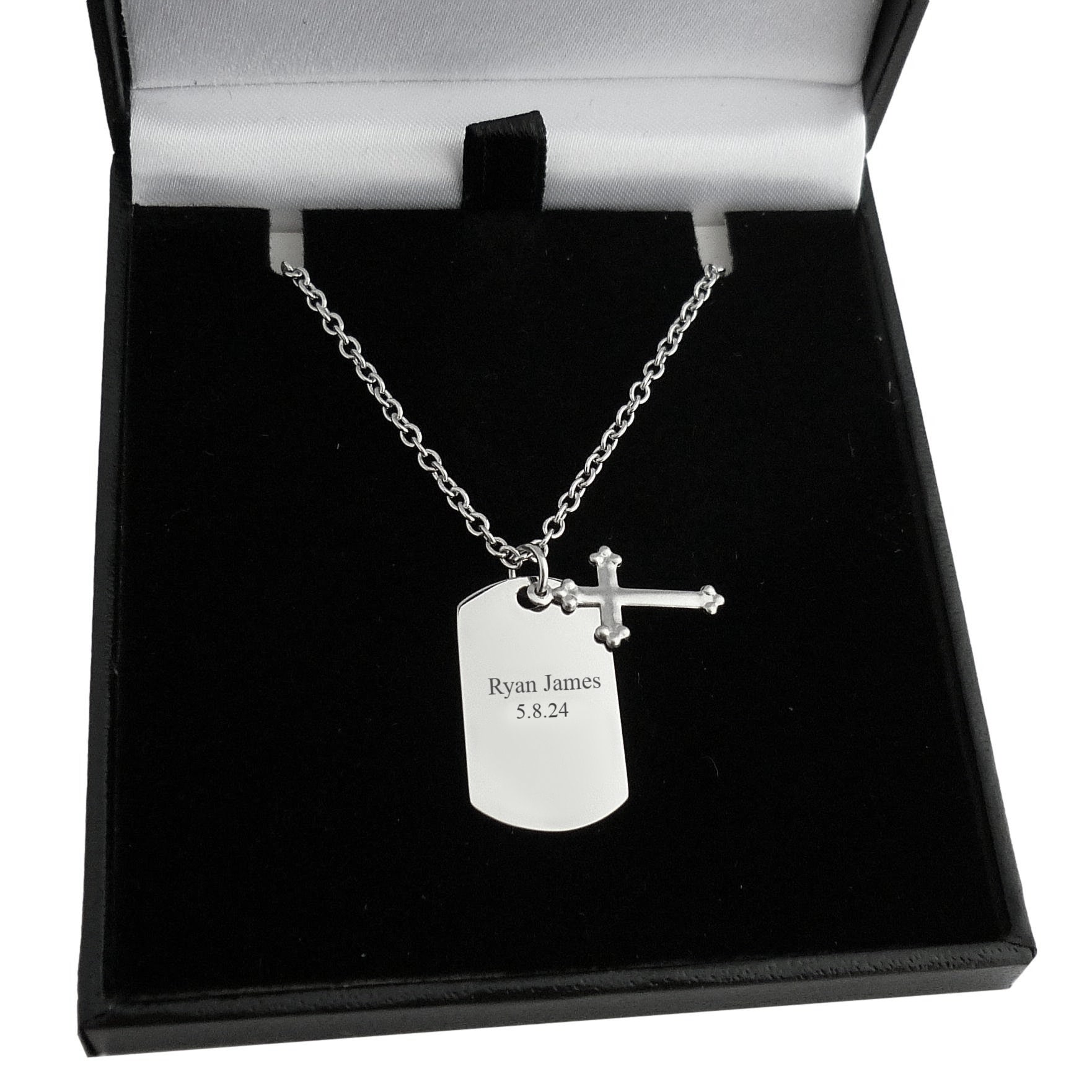 Kleine Dogtag Halskette Für Jungen, Mit Kreuz Anhänger, Personalisierte Hundemarke Beliebiger Gravur von Jewels4girls