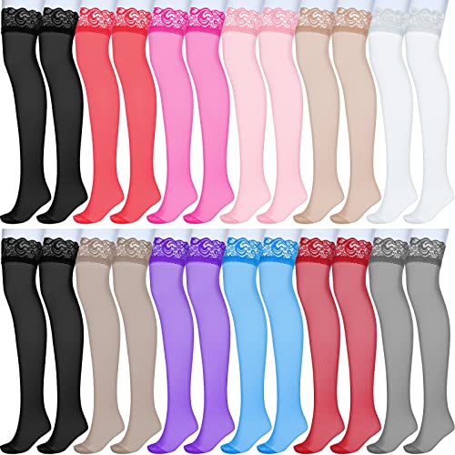 Jeyiour 12 Paar Oberschenkelhohe Strümpfe, Silikon, Spitze, halbtransparent, für Damen und Mädchen, 11 Farben, Stilvolle Farbe., 33.5 EU Jeyiour 12 Paar Oberschenkelhohe Strümpfe, Silikon, Spitze, halbtransparent, für Damen und Mädchen, 11 Farben, Stilvolle Farbe., 33.5 EU von Jeyiour