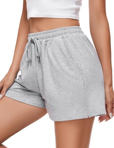 Jezonga Kurze Sporthose Damen Locker Sport Shorts High Waist Sommer Hotpants Kurze Sport Hosen mit Taschen Trainingshose Laufhose Jogginghose Grau XL von Jezonga