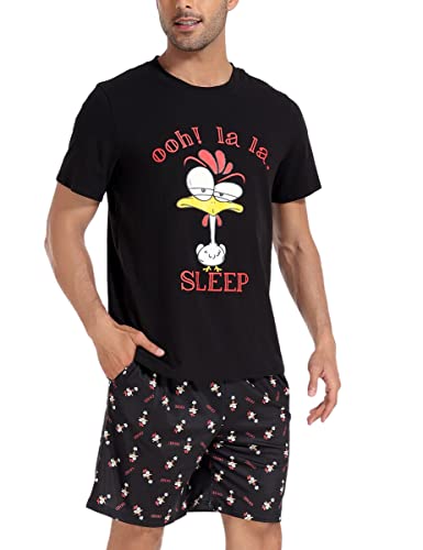 Jezonga Schlafanzug Herren Kurz Pyjama Lustig Baumwolle Shorty Nachtwäsche Zweiteilige Pyjamas mit Hahn T-Shirt und Schlafanzughose für Männer,Schwarz,M von Jezonga