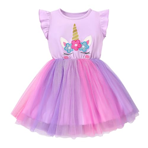 JiAmy Mädchen Kleider Rüschen Kurzarm Ärmel Einhorn Druck Baumwolle Top Tüll Tutu Kleid Kinder Geburtstag Party Kleidung für Mädchen 6-7 Jahre Hellviolett JiAmy Mädchen Kleider Rüschen Kurzarm Ärmel Einhorn Druck Baumwolle Top Tüll Tutu Kleid Kinder Geburtstag Party Kleidung für Mädchen 6-7 Jahre Hellviolett von JiAmy