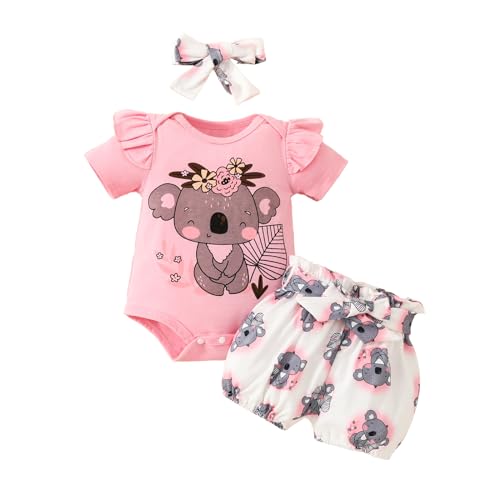 JiAmy Neugeborene Outfit Set 3tlg, Baby Mädchen Rüschen Spitze Strampler mit Koala Gedruckt Bodysuit Kurze Hose mit Stirnband für 3-6 Monate, Rosa JiAmy Neugeborene Outfit Set 3tlg, Baby Mädchen Rüschen Spitze Strampler mit Koala Gedruckt Bodysuit Kurze Hose mit Stirnband für 3-6 Monate, Rosa von JiAmy