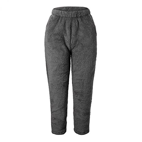 Damen Fleece Plüsch Dicke Schlafanzughose Kuschelige Cat Gestickt Pants einfarbig Flauschige Sport Hosen warme weiche Home Jogginghose Yogahose von JiJiRuDU