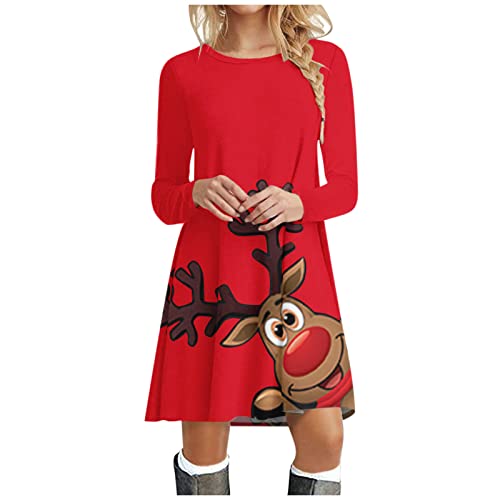 Weihnachtskleid Damen Rentier Druck Pullover Kleid Langarm Rundhals Minikleid Lustig Weihnachten Kleider Elegant Weihnachtsfeier Blusenkleid Oberteile Weihnachtskleid Damen Rentier Druck Pullover Kleid Langarm Rundhals Minikleid Lustig Weihnachten Kleider Elegant Weihnachtsfeier Blusenkleid Oberteile von JiJiRuDU