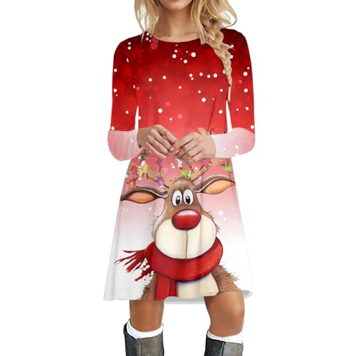 Weihnachtskleid Damen Rentier Druck Pullover Kleid Langarm Rundhals Minikleid Lustig Weihnachten Kleider Elegant Weihnachtsfeier Blusenkleid Oberteile Weihnachtskleid Damen Rentier Druck Pullover Kleid Langarm Rundhals Minikleid Lustig Weihnachten Kleider Elegant Weihnachtsfeier Blusenkleid Oberteile von JiJiRuDU