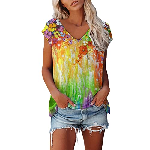 Damen Kurzarm T-Shirt Mode Motiv Shirt Sommer Oberteile Casual V-Ausschnitte Blickdicht Tshirt Tunika Kurzen Ärmeln Hemd Bluse von Jiabing