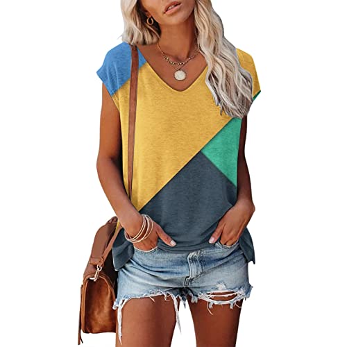 Damen Kurzarm T-Shirt Mode Motiv Shirt Sommer Oberteile Casual V-Ausschnitte Blickdicht Tshirt Tunika Kurzen Ärmeln Hemd Bluse von Jiabing