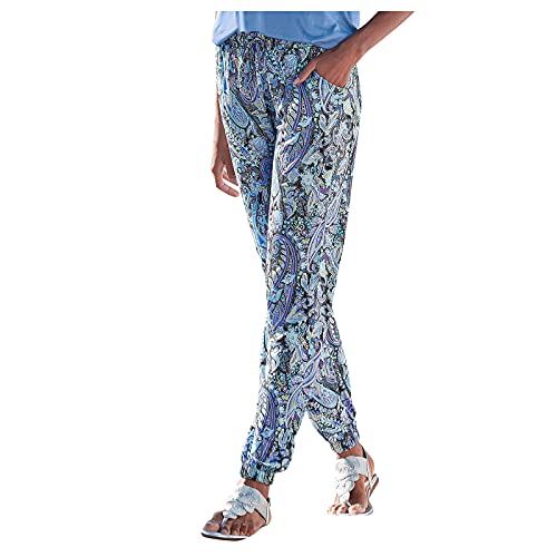 Damen Pants Lange Haremshose Schlupfhose Boho Blumen Drucken Strandhose Leicht Freizeithose Loose Sommerhose Frauen Hose mit Taschen Straight Bein Hose Sommerhose Stoffhose Jogginghose Yogahose von Jiabing