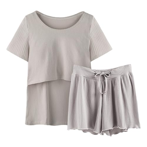 Stillpyjama-Umstandspyjama Kurz - Schlafanzug für Damen - Pyjama-Set - Stillfunktion-Schwangerschaft Nachtwäsche Baby Umstands Oberteil Kurze Hosen Still-Shirt und Set Stillpyjama-Umstandspyjama Kurz - Schlafanzug für Damen - Pyjama-Set - Stillfunktion-Schwangerschaft Nachtwäsche Baby Umstands Oberteil Kurze Hosen Still-Shirt und Set von Jiabing