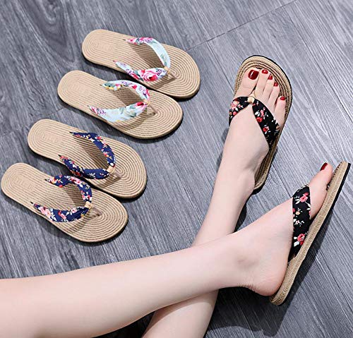 Jiacheng29_ Sandalen, Damenschuhe Sommer Floral Flip Flops Strandsandalen Anti-Rutsch-Tangas Hausschuhe Black Floral # 37 von Jiacheng29_