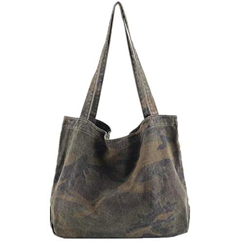 Damen Vintage Canvas Camouflage Tote Schultertasche Einkaufstasche Handtasche, Grün , Medium von JiangYY