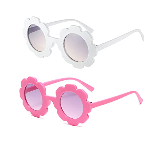 JieJieko Sonnenbrille mit runden Blumen für Mädchen, Weiß und Rosa, Einheitsgröße JieJieko Sonnenbrille mit runden Blumen für Mädchen, Weiß und Rosa, Einheitsgröße von JieJieko