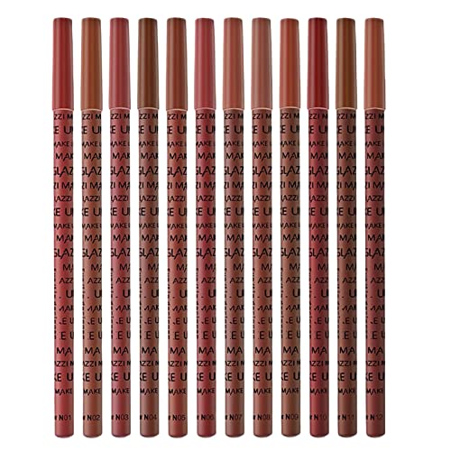 Lipliner-Stift, 12-farbiges mattes, glattes Lippenstift-Set, hochpigmentiertes natürliches Lippen-Make-up, langlebige Lipliner, professionelle Lippenstiftstifte in verschiedenen Farbtönen für Frauen u von Jikiaci