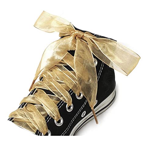 Jilibaba Schnürsenkel, flache Chiffon-Satinband, Schnürsenkel, 2,5 cm breit, Organza-Schnürsenkel für Erwachsene, Kinder, Skateschuhe, Freizeitschuhe, Gold, 110 cm von Jilibaba