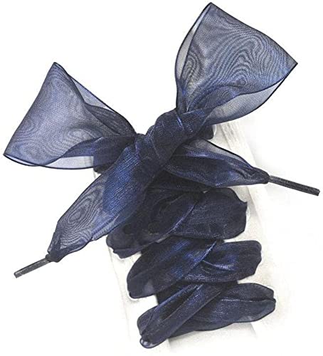 Jilibaba Schnürsenkel, flache Chiffon-Satinband, Schnürsenkel, 4 cm breit, Organza-Schnürsenkel für Erwachsene, Kinder, Skate, Sportschuhe, Freizeitschuhe, Dunkelblau, 110 cm von Jilibaba