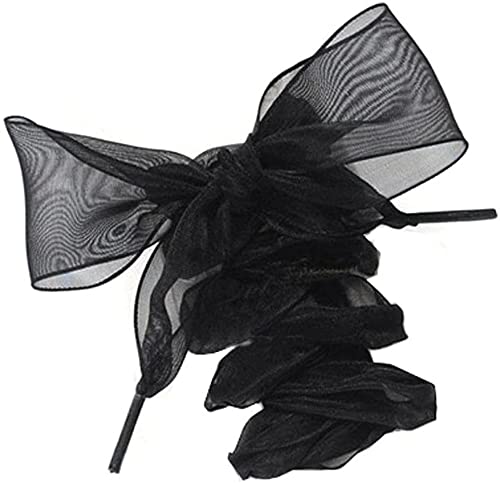 Jilibaba Schnürsenkel, flache Chiffon-Satinband, Schnürsenkel, 4 cm breit, Organza-Schnürsenkel für Erwachsene, Kinder, Skate, Sportschuhe, Freizeitschuhe, Schwarz, 110 cm von Jilibaba